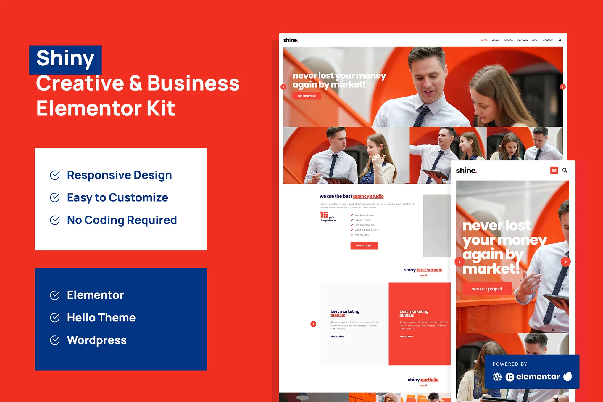 Shiny - Template Kit profesionales Elementor para agencia de negocios creativa
