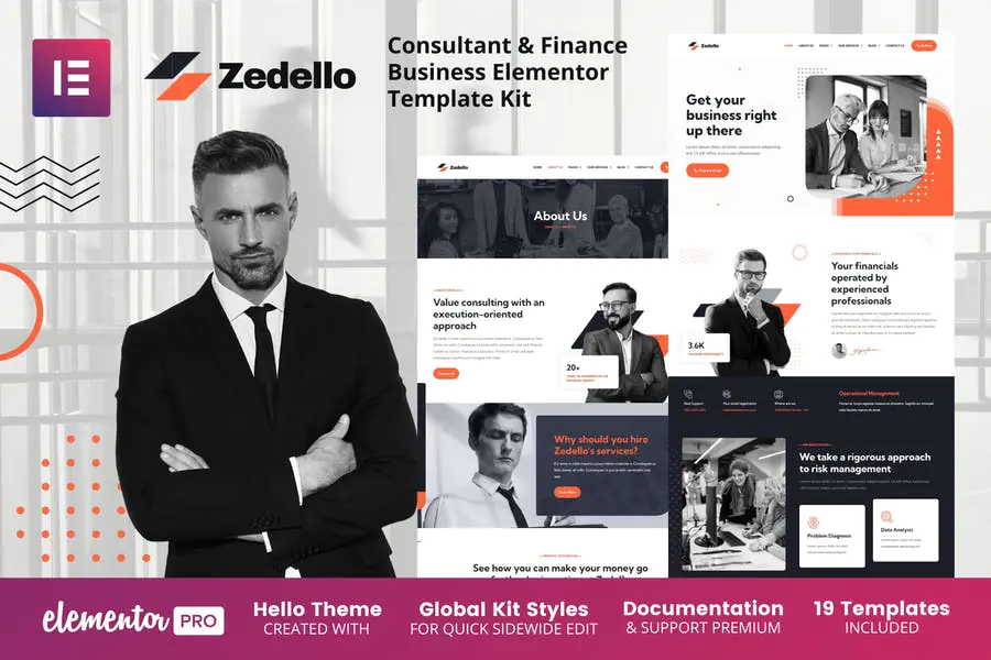Zedello - Kit de plantillas Elementor Pro para empresas de consultoría y finanzas