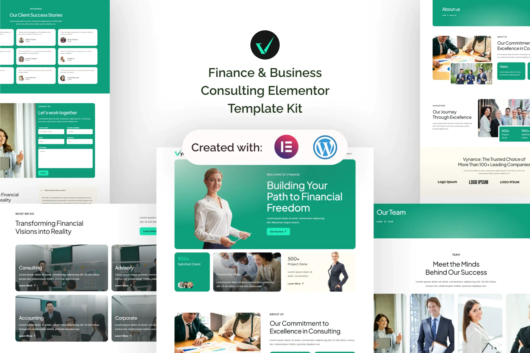 Vynance - Kit de plantillas Elementor para consultoría financiera y empresarial