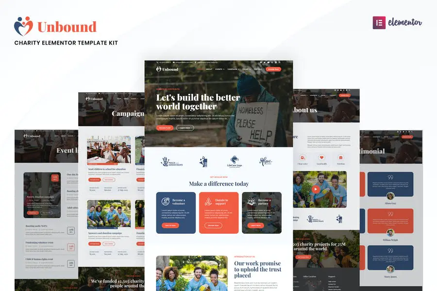 Unbound - Kit de plantillas Elementor para organizaciones benéficas y sin fines de lucro
