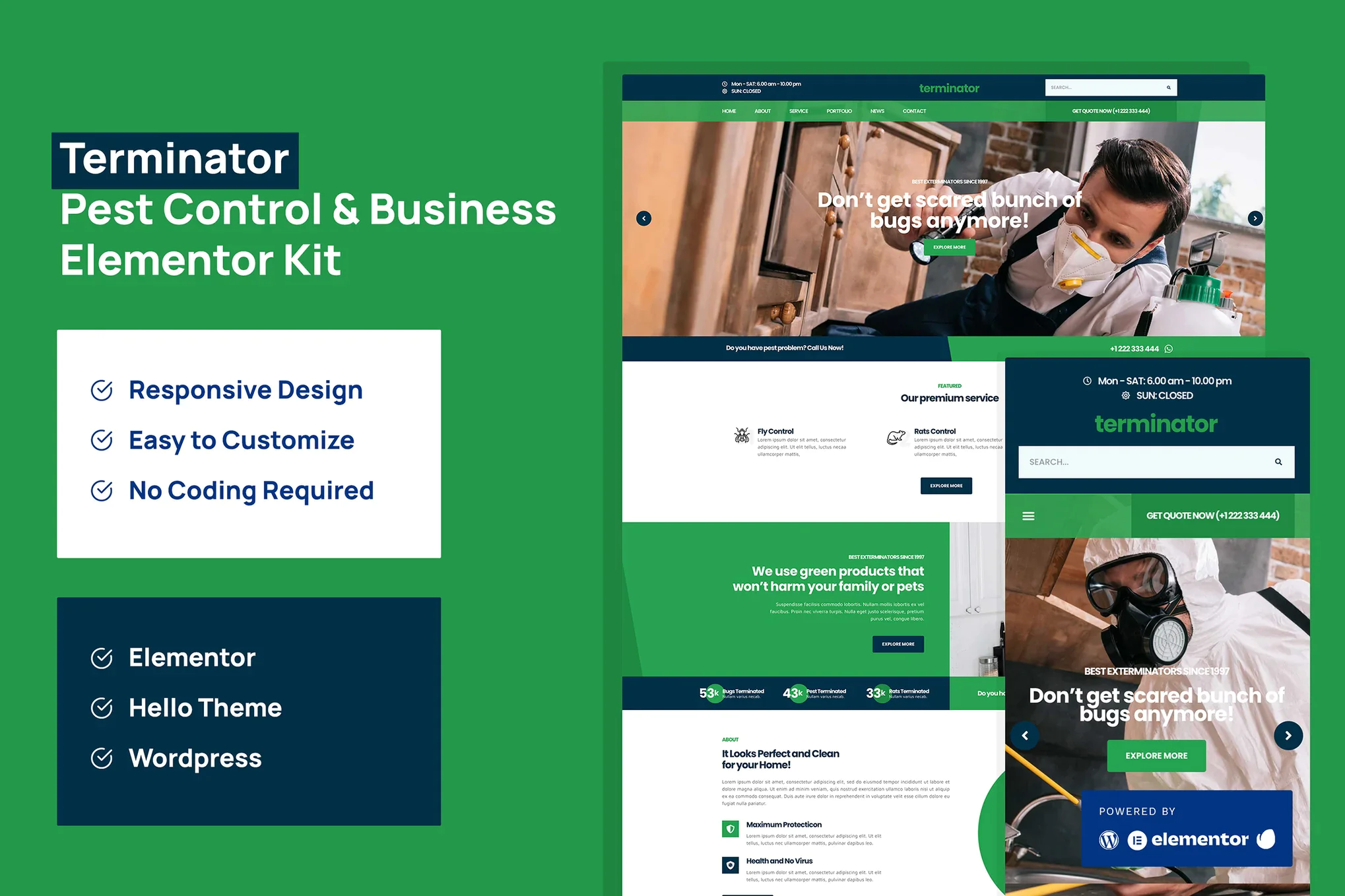 Terminator - Template Kit Elementor Pro para negocios y control de plagas