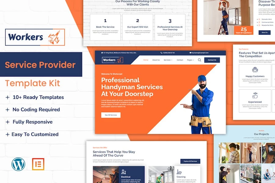 WorkersJet - Template Kit Elementor para personal de mantenimiento y servicio de reparación