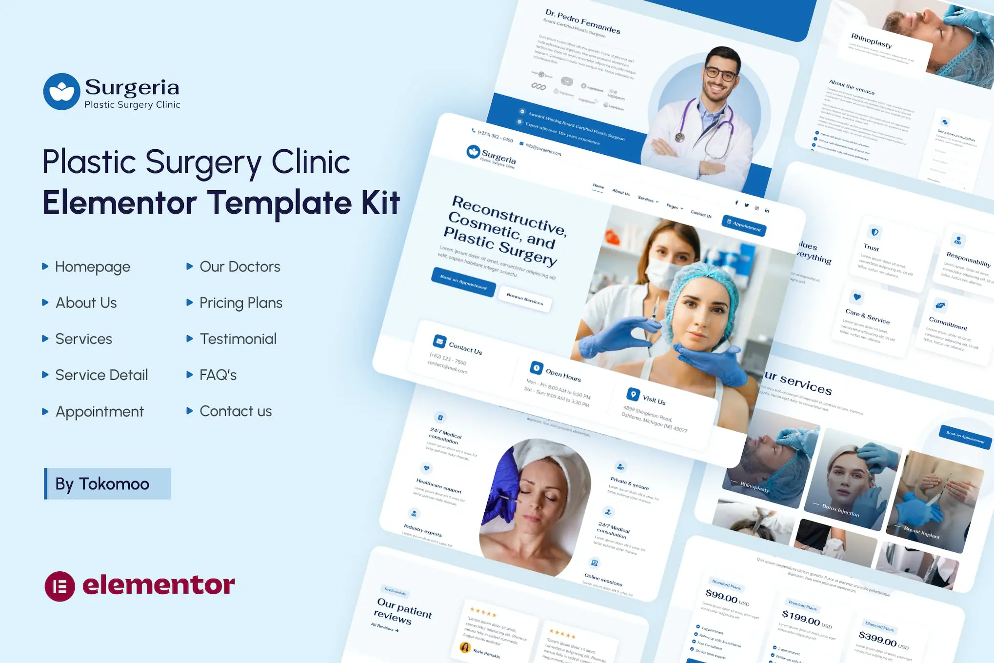 Surgeria - Kit de plantillas Elementor Pro para clínicas de cirugía plástica