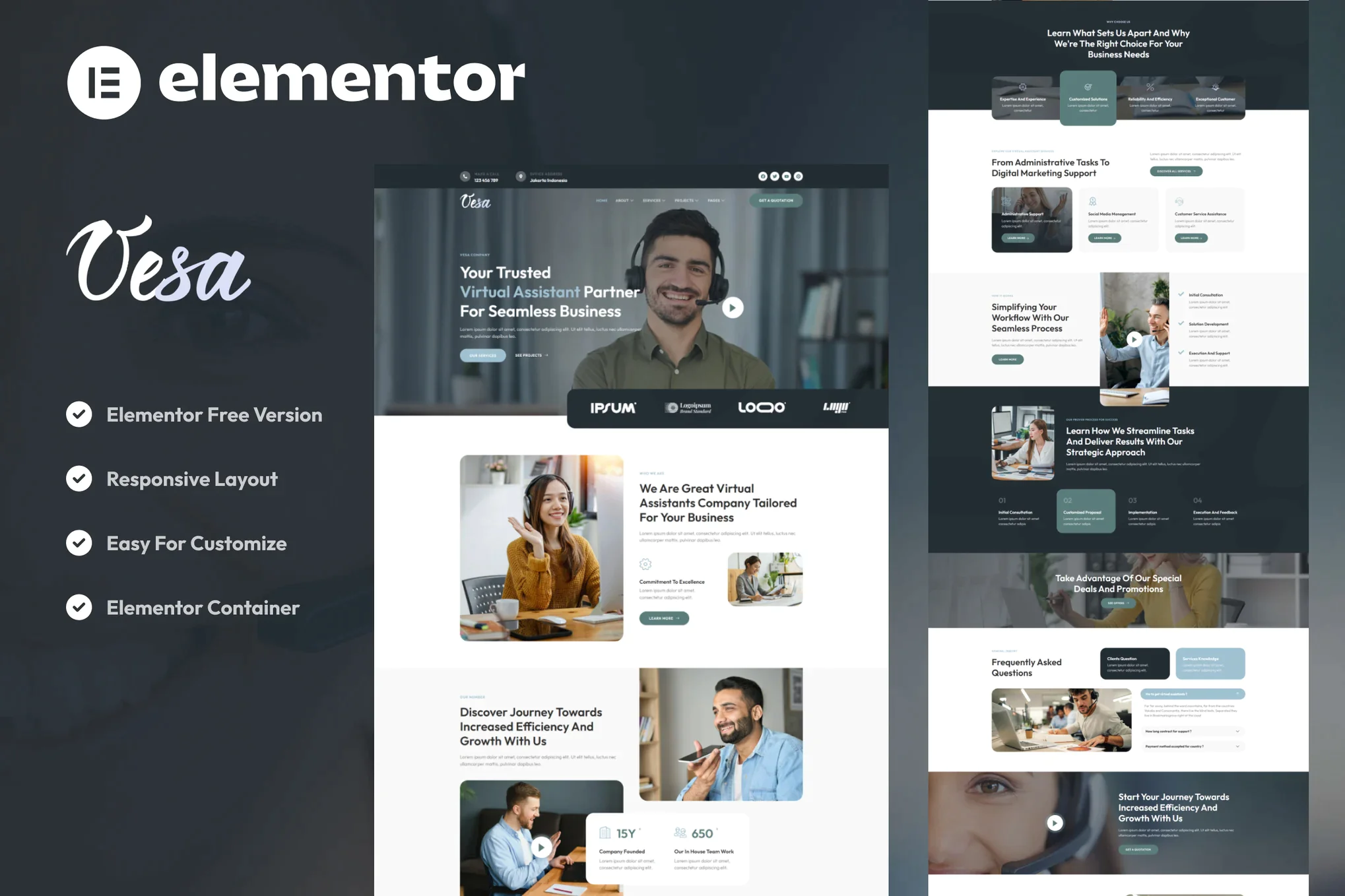 Vesa - Kit de plantillas Elementor de asistente virtual para negocios