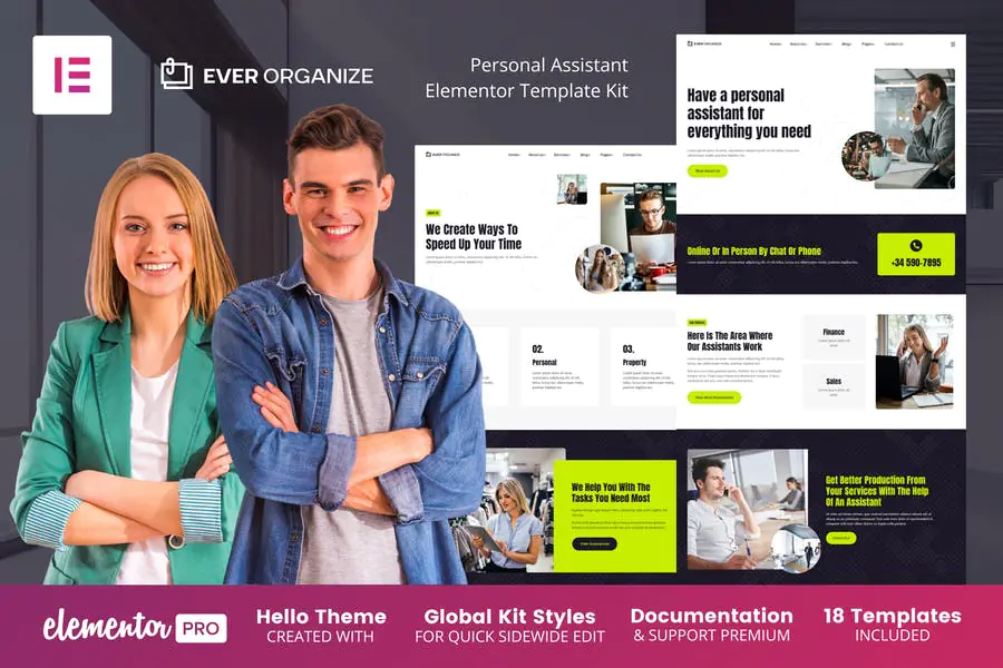 Ever Organize - Kit de plantillas Elementor Pro para asistente personal