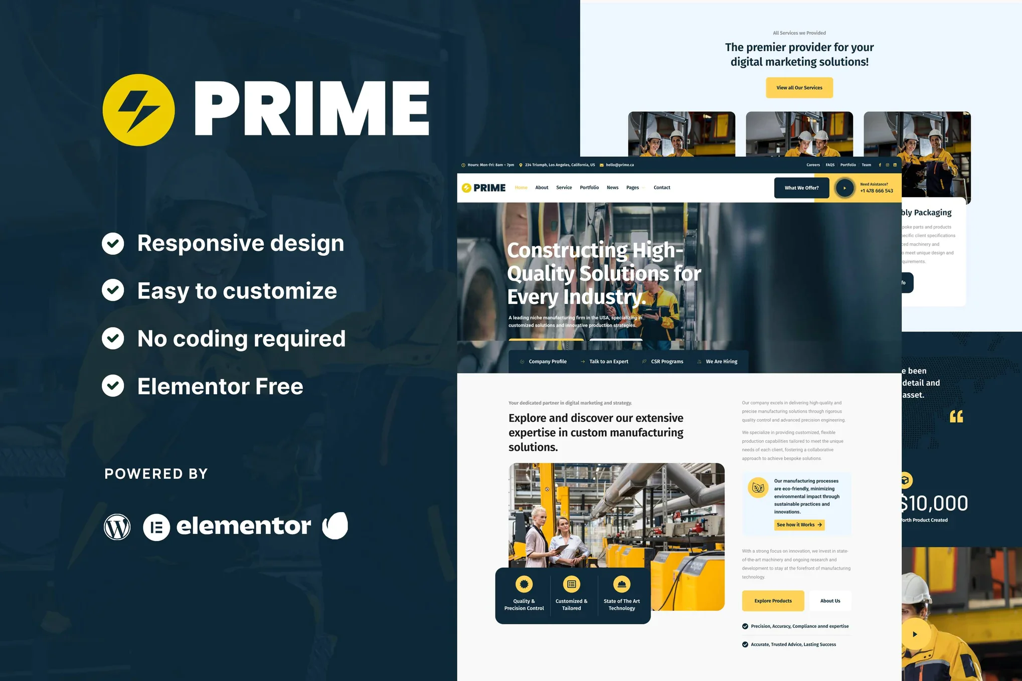 Prime - Kit de plantillas Elementor para la industria y la fabricación
