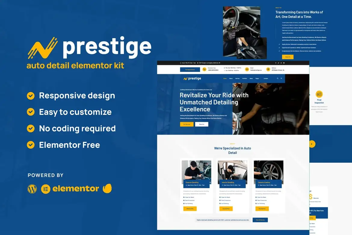 Prestige – Kit de plantillas Elementor para el servicio de reparación y reparación de automóviles