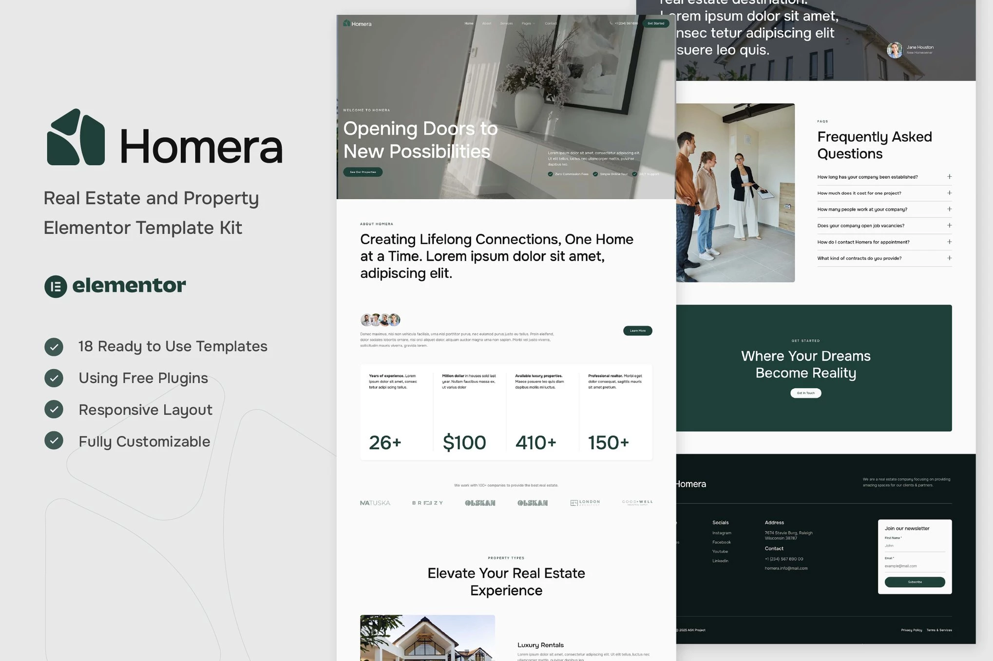Homera – Kit de plantillas Elementor para bienes raíces y propiedades