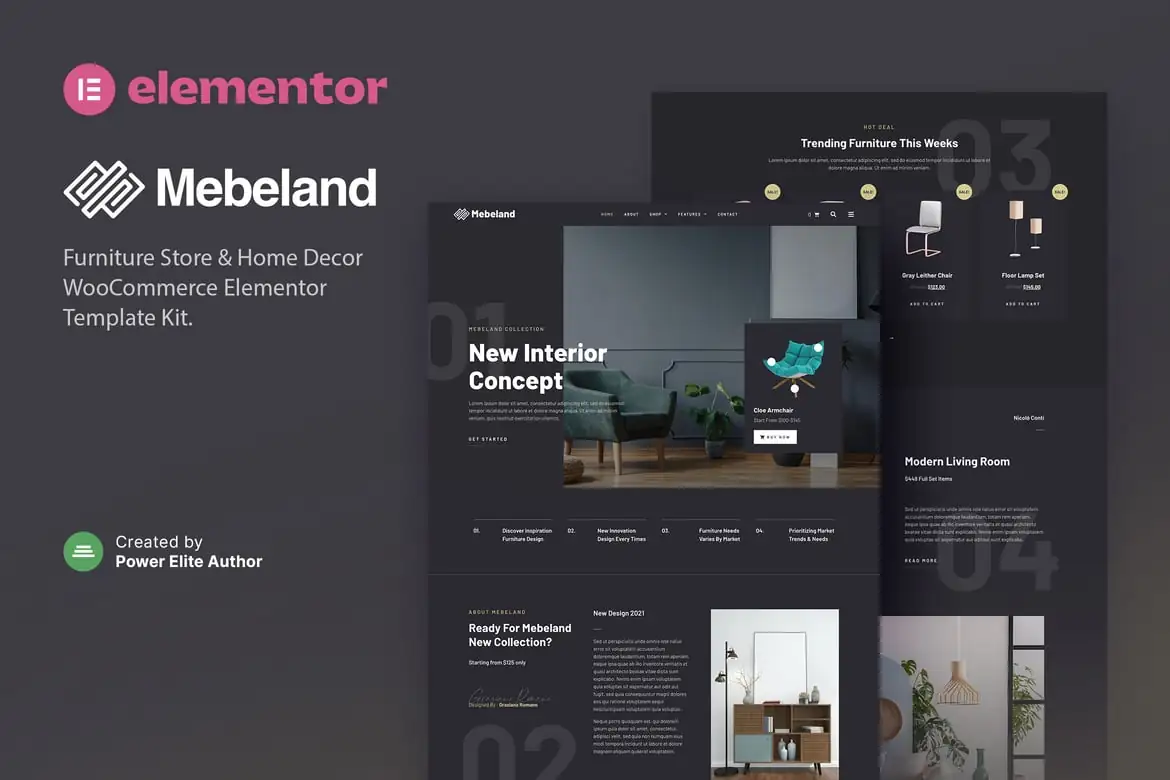 Mebeland — Template Kit Elementor Pro para tiendas de muebles