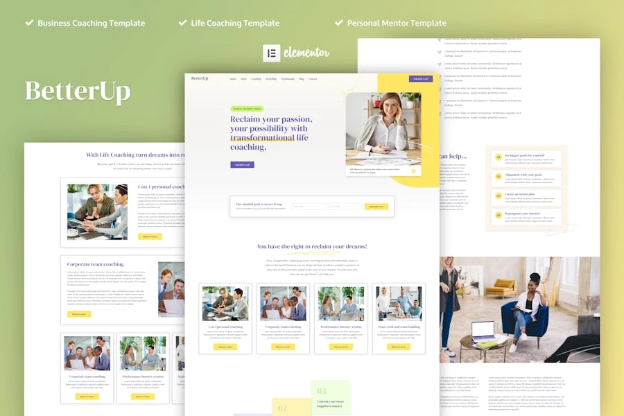 BetterUp – Kit de plantillas Elementor Pro para coaching empresarial y mentores