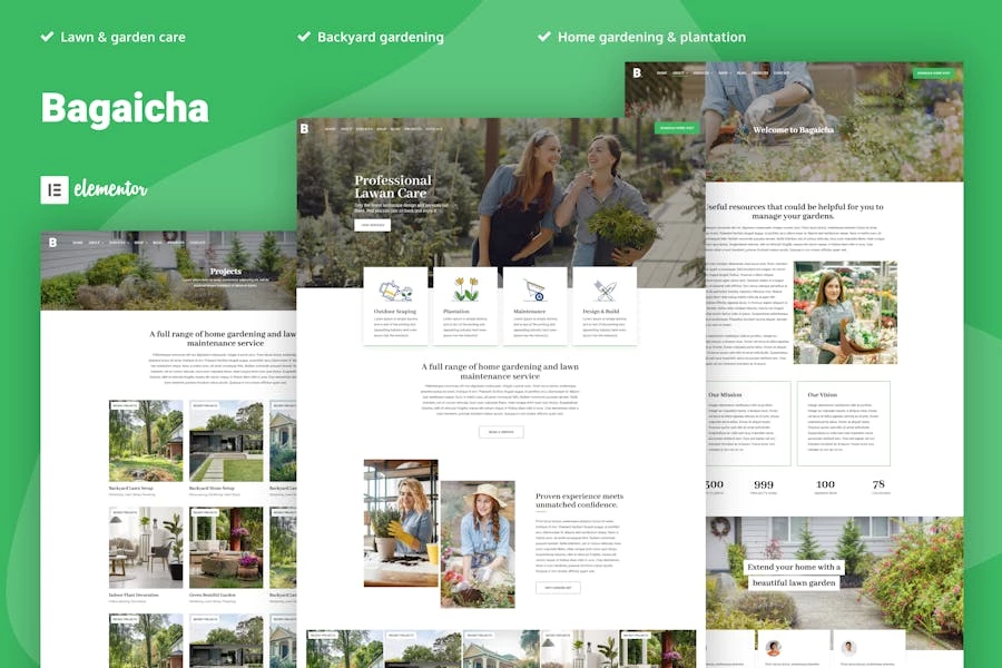 Bagaicha – Template Kit Elementor para paisajismo y jardinería