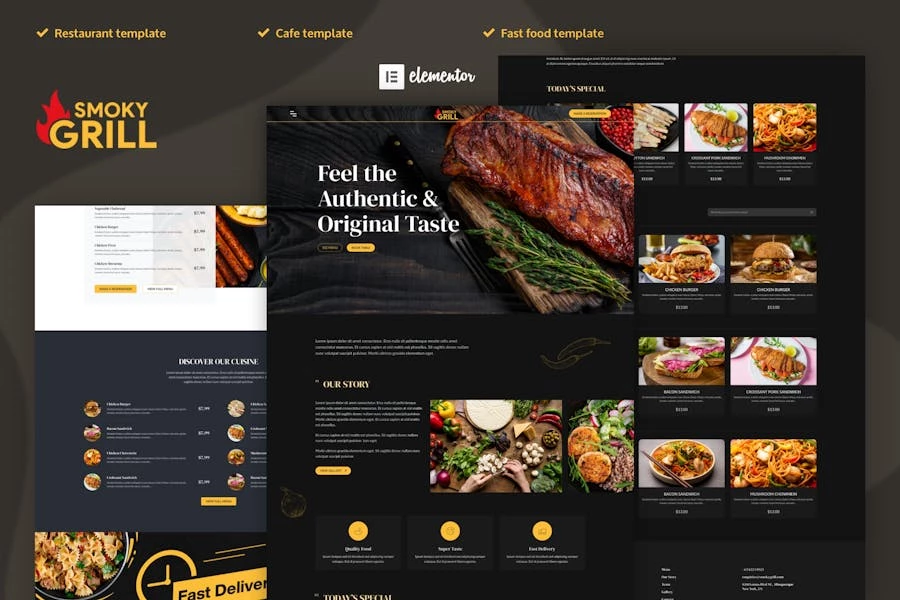 Smoky Grill – Template Kit Elementor Pro para restaurantes y cafeterías