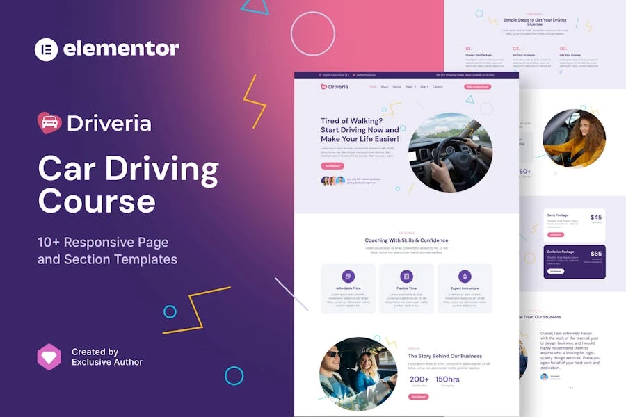 Driveria – Template Kit Elementor para cursos de conducción de automóviles