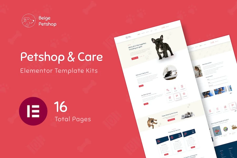 Beige – Kit de plantillas Woocommerce Elementor para tienda de mascotas
