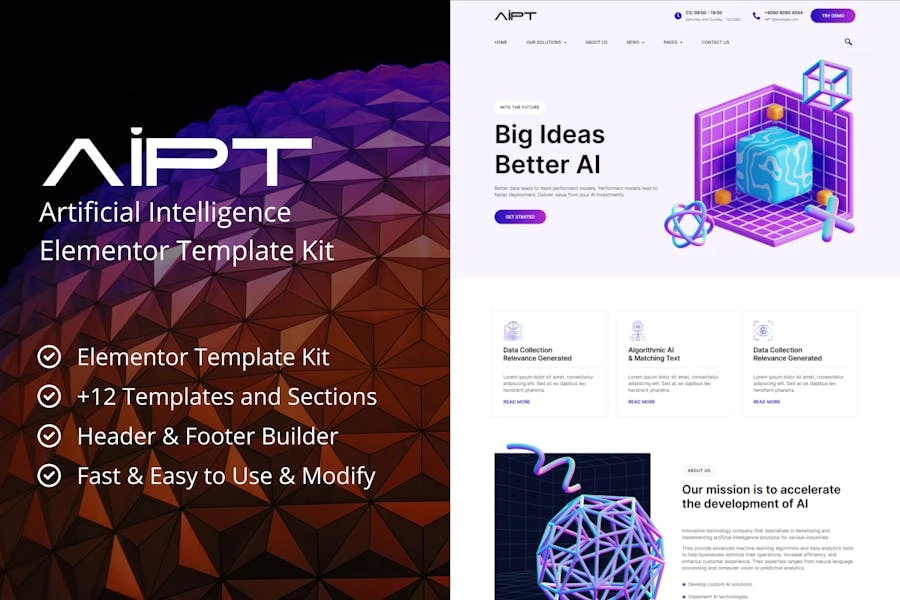 AiPT – Kit de plantillas Elementor para empresas de inteligencia artificial