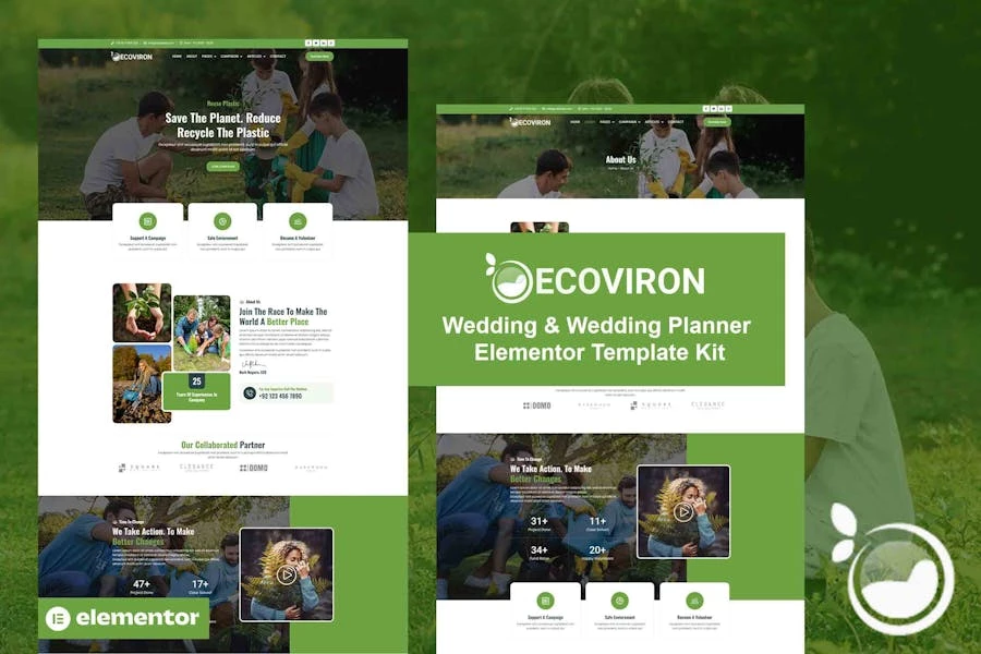 Ecoviron – Template Kit Elementor Pro para organizaciones benéficas de ecología y medio ambiente