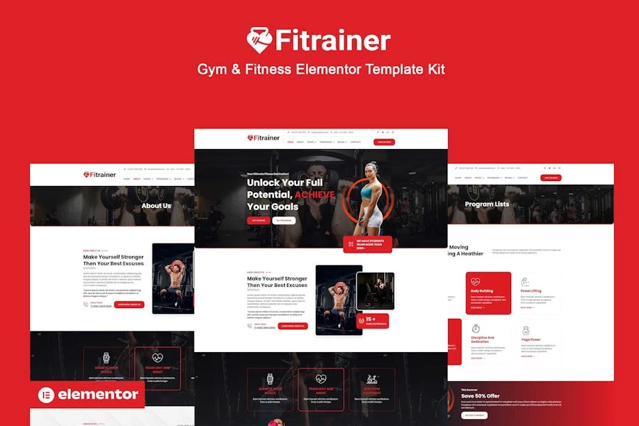 Fitrainer – Kit de plantillas Elementor Pro para gimnasio y fitness