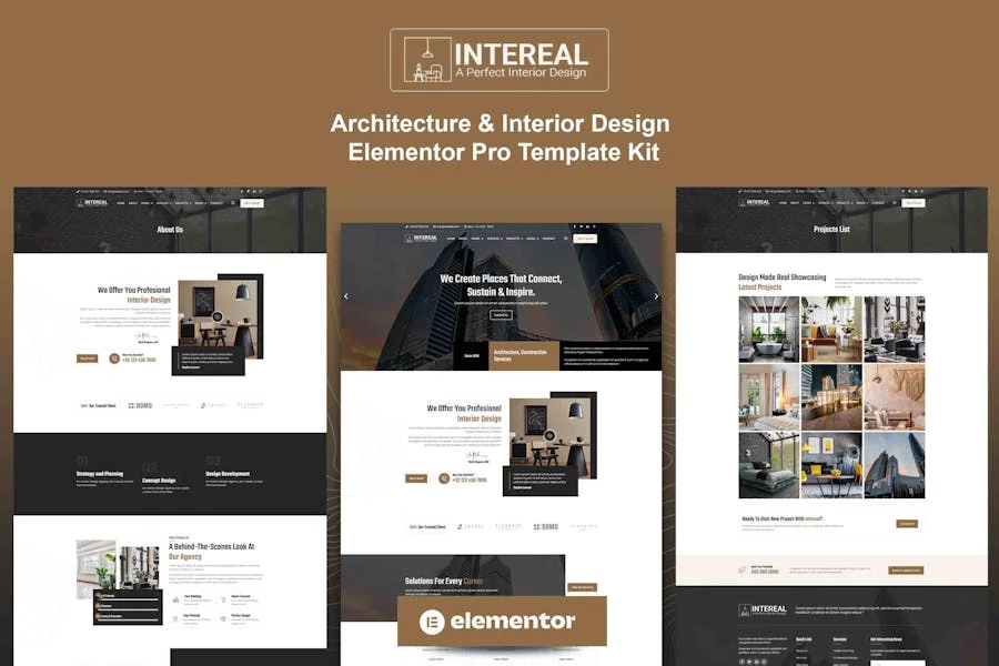 Intereal – Template Kit Elementor Pro para arquitectura y diseño de interiores