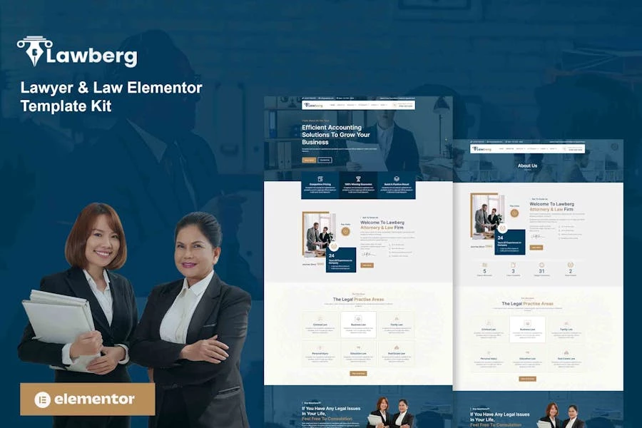 Lawberg – Template Kit Elementor para abogados y firmas legales