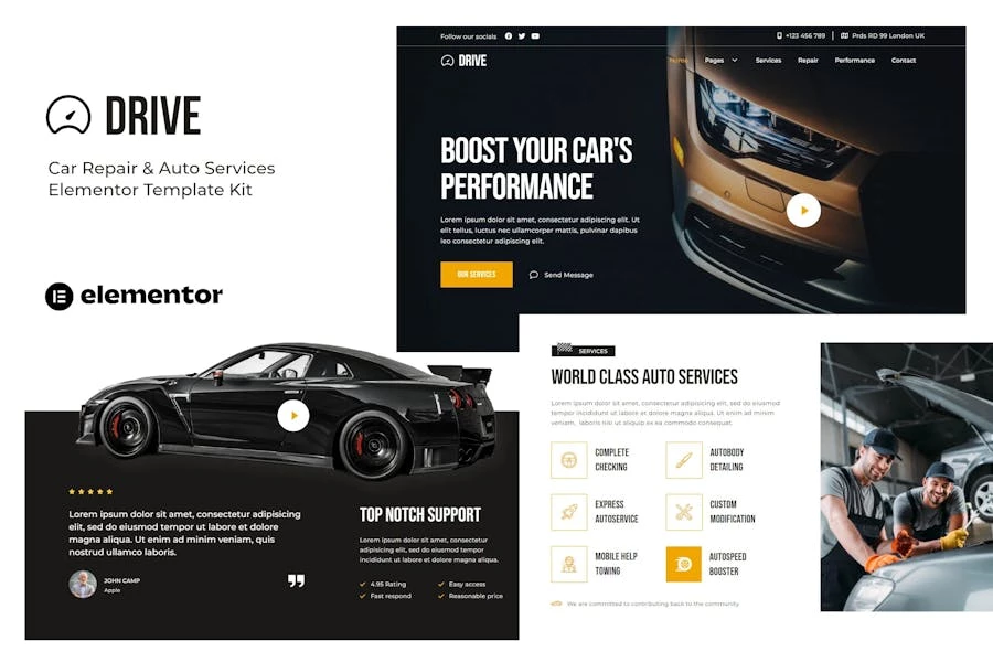 Drive – Kit de plantilla Elementor para reparación de automóviles y servicio de automóviles