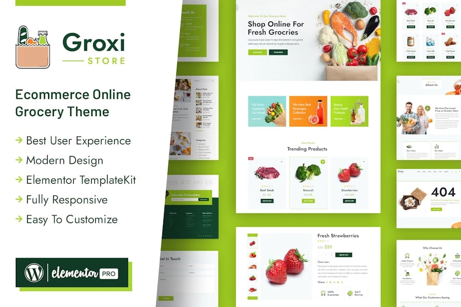 Groxi – Template Kit Elementor para tienda de comestibles