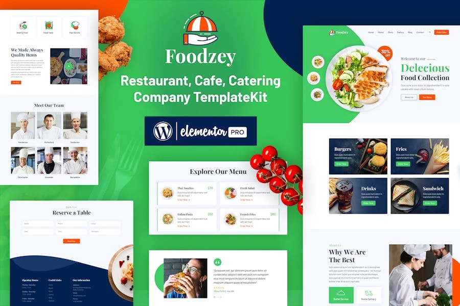 Foodzey – Template Kit Elementor para restaurante
