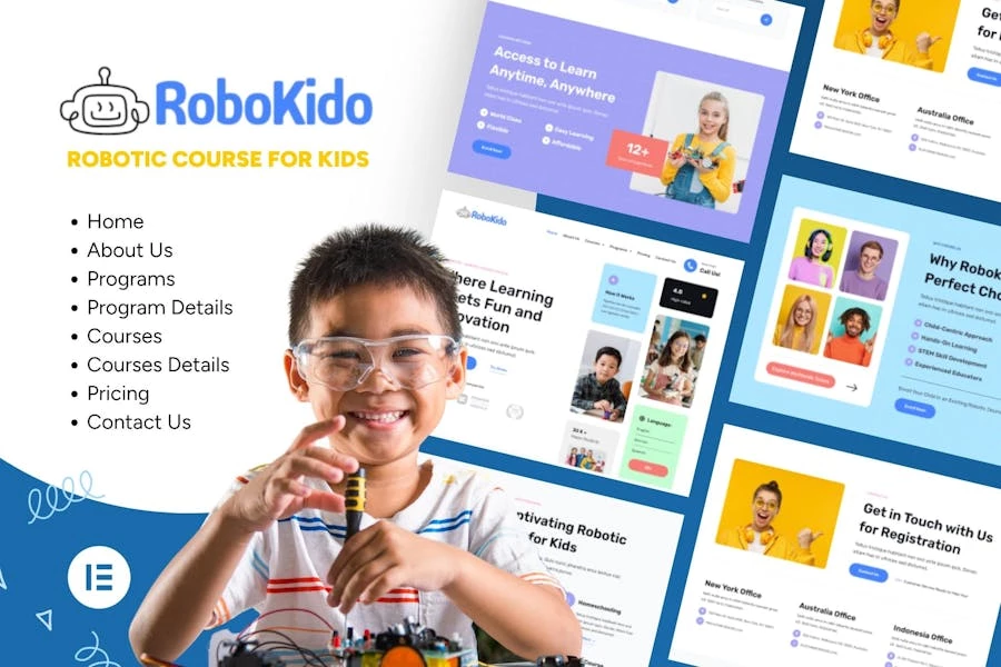 Robokido – Kit de plantillas Elementor para cursos de aprendizaje en línea para niños