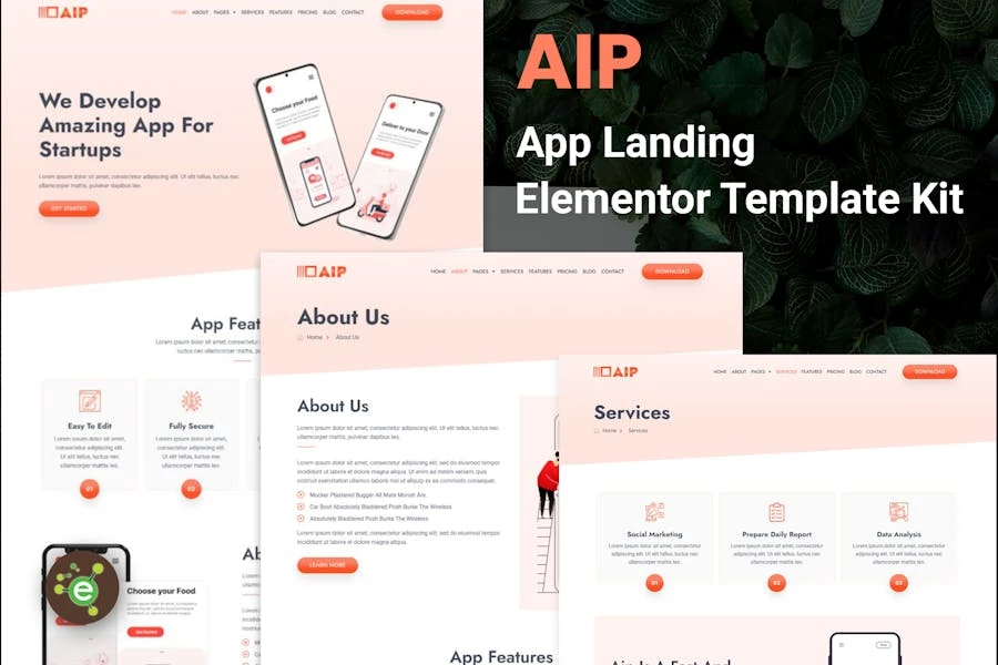 Aip – Template Kit de Aplicación Landing Elementor