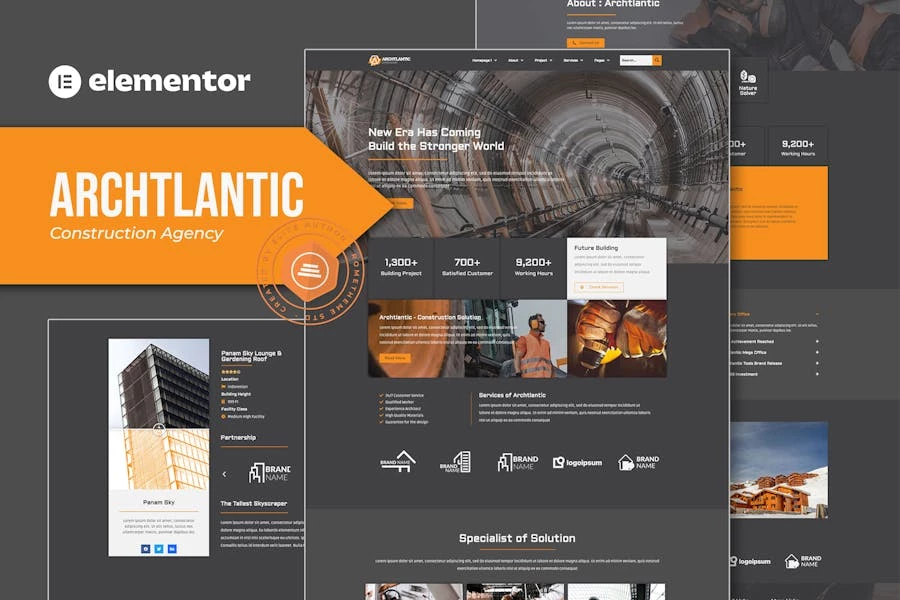 Archtlantic – Template Kit Elementor para agencia de construcción