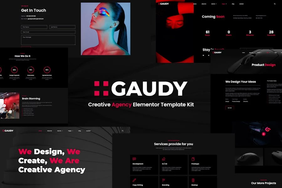 Gaudy — Kit de plantillas Elementor para agencia digital oscura