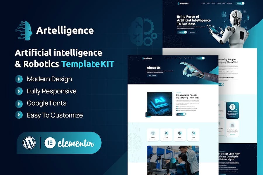 Artelligence – Template Kit Elementor de IA y robótica