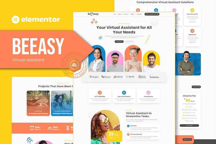 Beeasy – Kit de plantillas Elementor Pro para asistente virtual
