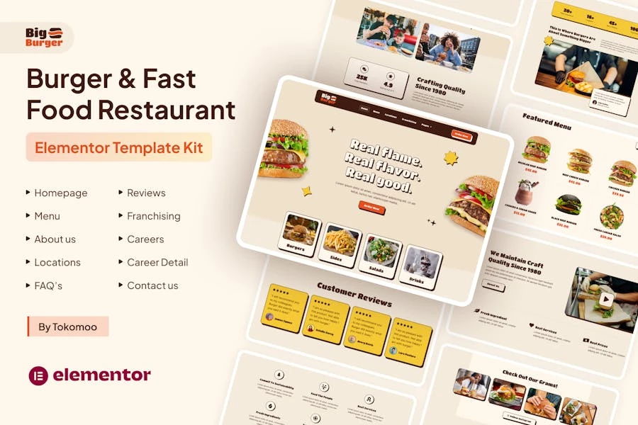 BigBurger – Template Kit Elementor para restaurantes de hamburguesas y comida rápida