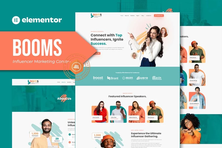 Booms – Kit de plantillas Elementor para conferencias de marketing de personas influyentes