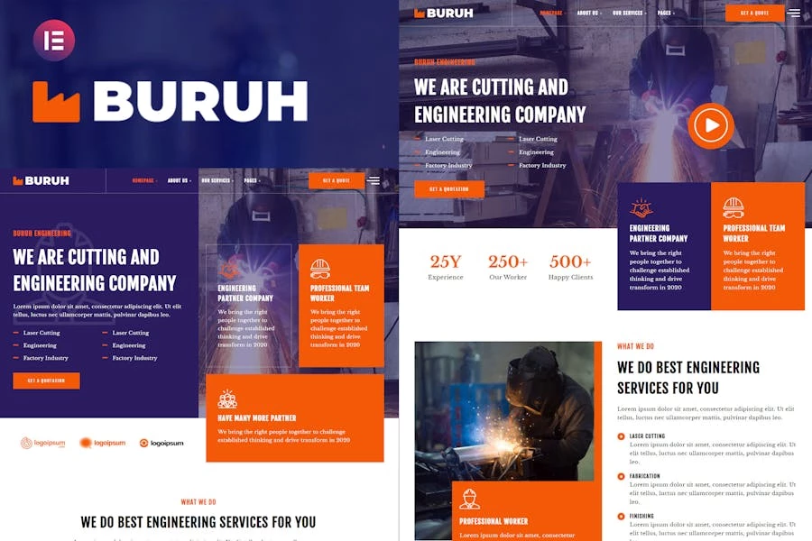 Buruh – Template Kit Elementor para empresa de corte e ingeniería láser