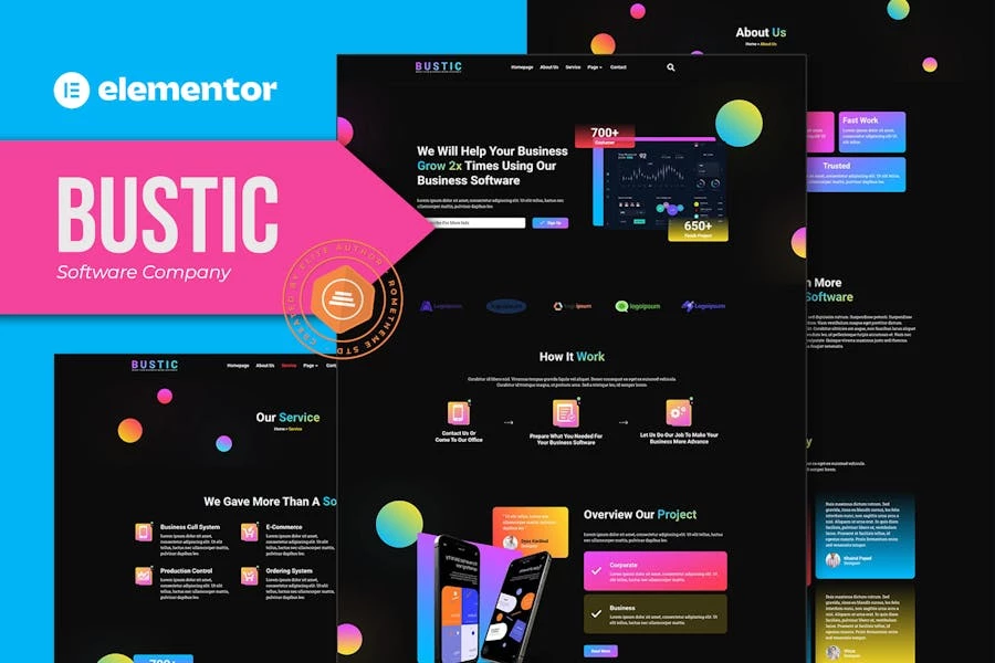 Bustic – Kit de Plantilla Elementor para empresas de tecnología y software