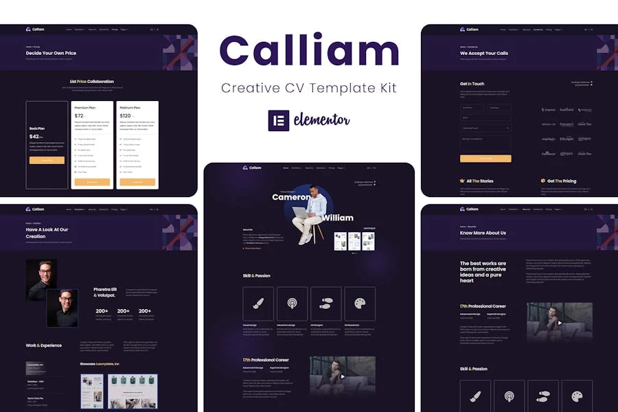 Calliam – Kit de plantillas creativas de CV Elementor