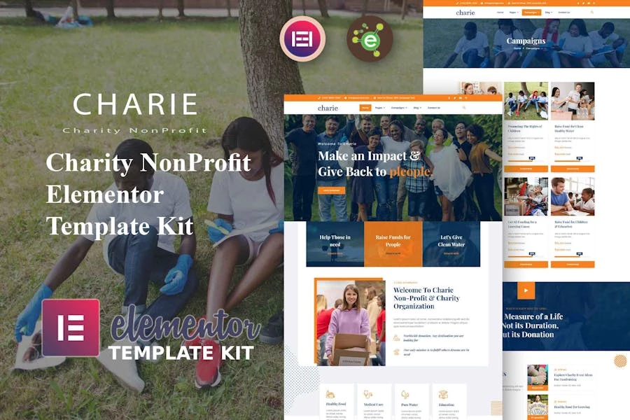 Charie – Template Kit Elementor para organizaciones benéficas sin fines de lucro
