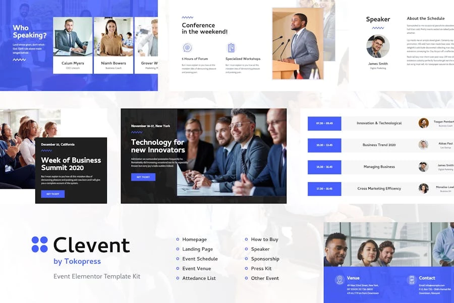 Clevent | Template Kit de Elementor para eventos y conferencias