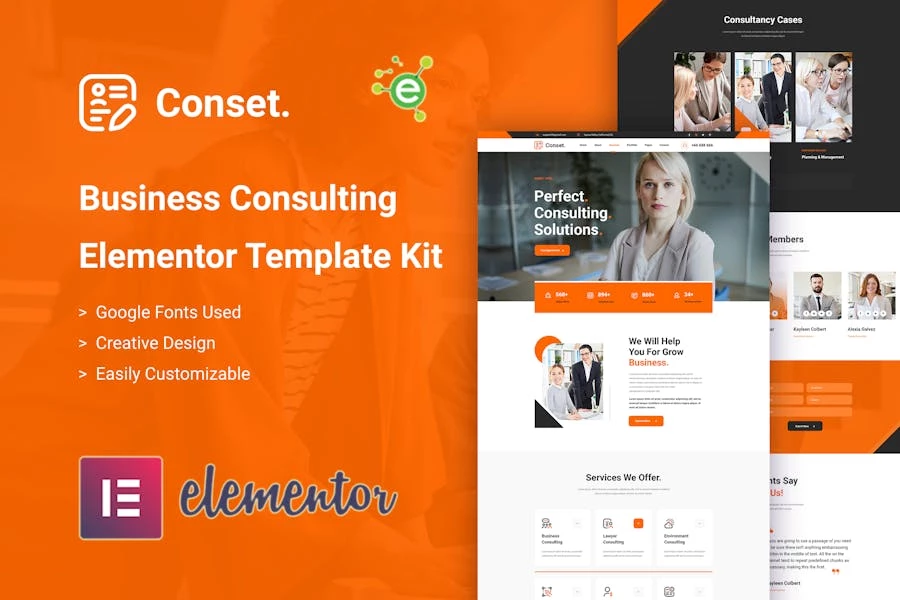 Conset — Template Kit Elementor para consultoría empresarial