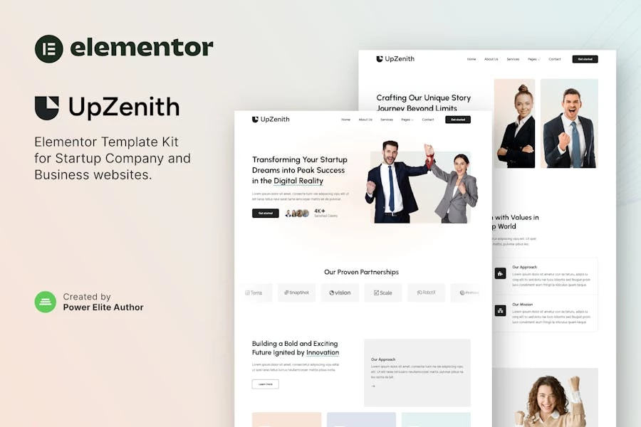 UpZenith — Kit de plantillas Elementor para empresas emergentes y negocios