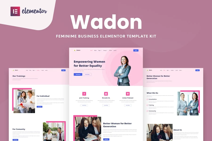 Wadon – Kit de plantillas Elementor para asesora de negocios femenina