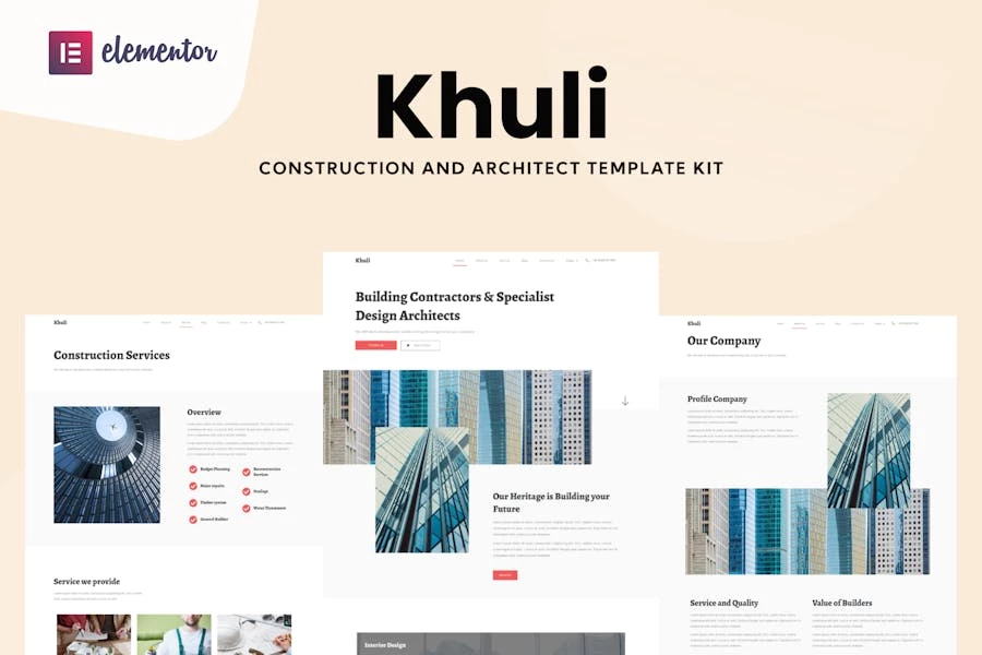 Khuli – Kit de plantillas Elementor Pro de construcción y arquitectura