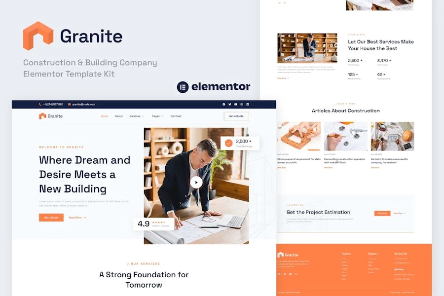 Granite – Template Kit Elementor para empresas de construcción y construcción