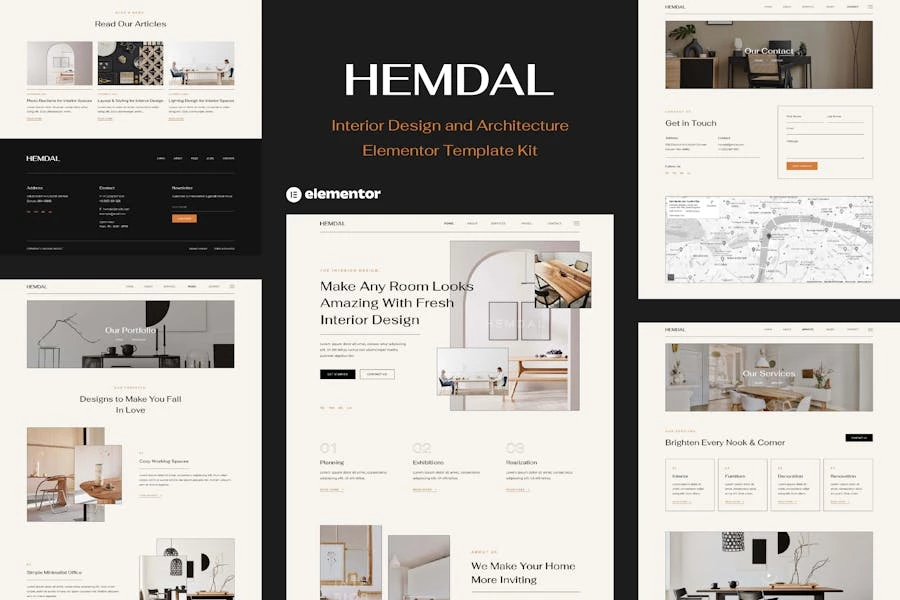 Hemdal – Template Kit Elementor de Diseño de Interiores y Arquitectura