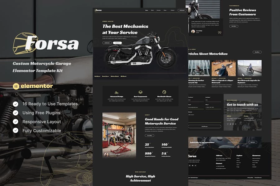Forsa – Kit de plantillas Elementor personalizadas para garaje de motocicletas