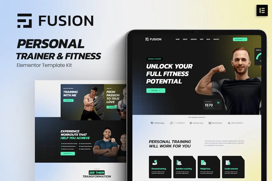 Fusion – Template Kit Elementor para entrenador personal y acondicionamiento físico