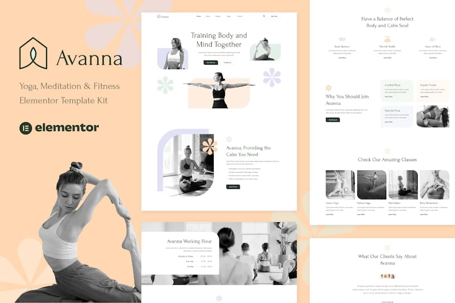 Avanna – Template Kit Elementor para yoga, meditación y acondicionamiento físico