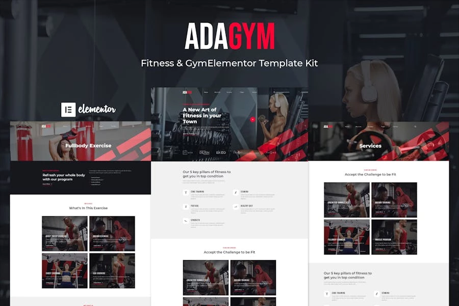 Adagym – Kit de plantillas Elementor para fitness y gimnasio