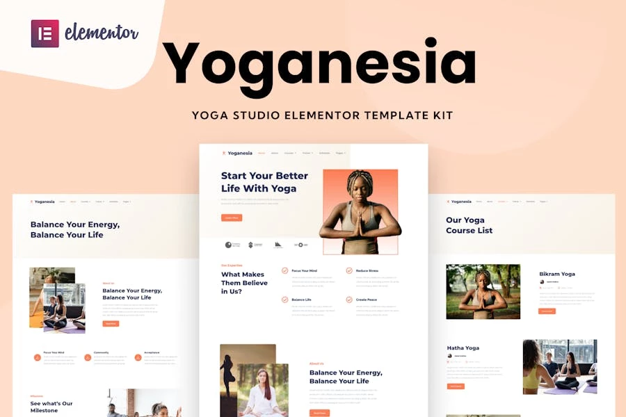 Yoganesia – Kit de plantillas Elementor para entrenamiento de yoga